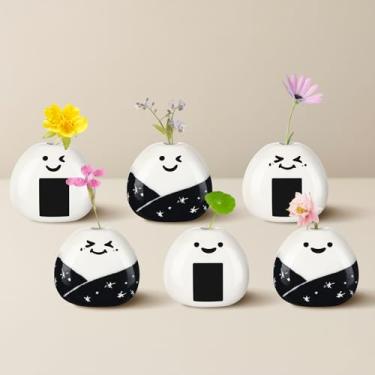 Imagem de Ninehaoou Mini vaso de flores feito à mão, 12 peças, bola de arroz de cerâmica, onigiri japonês, vasos em miniatura para decoração de mesa de quarto de casa, presente de artesanato japonês