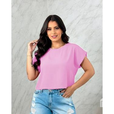 Imagem de Blusa Curta Social Cropped Básico Elegante Manga Japonesa em Viscose T