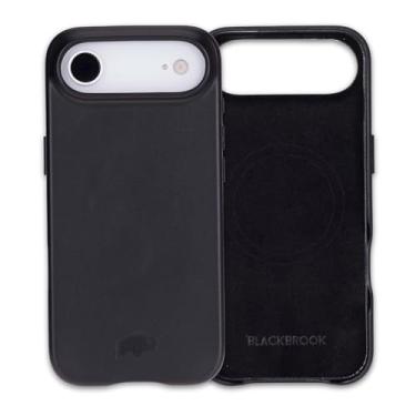 Imagem de BLACKBROOK Capa de couro para iPhone Air – Capa de encaixe fina feita à mão Arden, couro de flor integral, compatível com MagSafe, proteção para câmera e tela, elegante caixa de presente preta