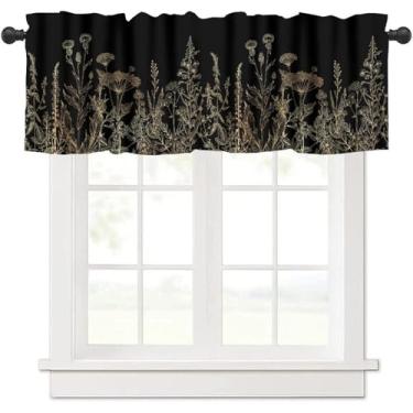 Imagem de Cortina vintage com flores douradas pretas e douradas, caramelo, creme, floral, boêmio, flores silvestres, botânica, quinta, tratamento de janela, para cozinha, quarto, sala de estar, 137 x 45 cm