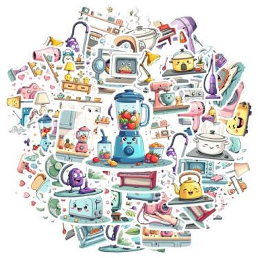 Imagem de 50 peças de eletrodomésticos itens domésticos rostos fofos personagens de desenhos animados música adesivos engraçados adesivos DIY adesivos de desenhos domésticos para notebook bagagem celular copo