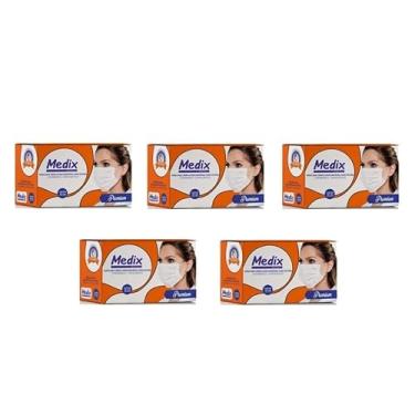Imagem de Kit 5 Caixas Máscara Descartável Tripla Proteção com Filtro e Clipe de Ajuste Nasal Com Elástico – Total 250 Unidades