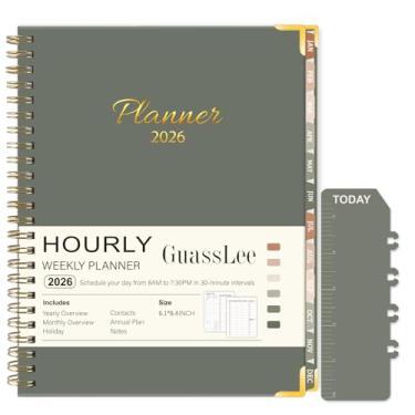 Imagem de GuassLee Agenda 2026, agenda semanal e mensal de janeiro de 2025 a dezembro de 2026, agenda diária de trabalho e vida com horários, organizador de agenda A5 para escritório escolar, verde-oliva, 21,3