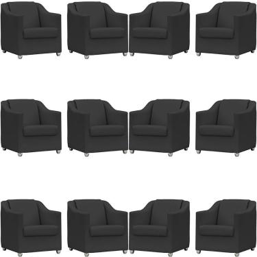 Imagem de Kit 12 Poltronas Mila Corino Cores Pé De Plástico Cromado - Preto Corino
