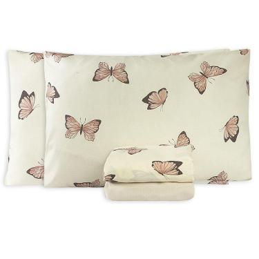 Imagem de Jogo De Lençol Casal Padrão Essencialle 150 Fios 4 Peças Borboletas