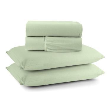 Imagem de Jogo De Cama Lençol Sereno Casal Em Malha Algodão 4 Peças Verde 100% Algodão