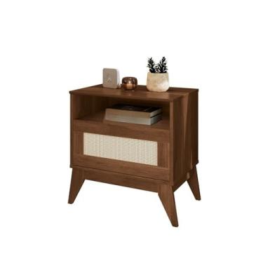 Imagem de Mesa de Cabeceira Retrô 1 Gaveta Com Nicho e Pés de Madeira Maciça com Ratam Galaxy(NOGUEIRA)