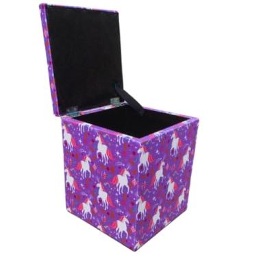 Imagem de Mini puff baú infantil puff pequeno assento para casa quarto sala puf para criança 30×25×25cm(UNICÓRNIO ROXO)