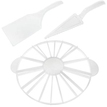 Imagem de Dsjnf Faca de bolo de plástico transparente, fatiador circular branco e cortador de bolo cortador de porção de bolo marcação de porção dupla face adequada para 10/12 peças de bolos de 25 cm de