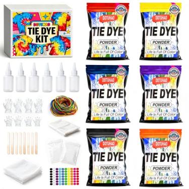 Imagem de DOTUHAO Kit de pó tie dye de 6 cores, corantes permanentes e em pó para lavagem rápida, conjunto tie dye para crianças e adultos, corantes criativos para roupas, arte em tecido DIY fácil (6 cores)