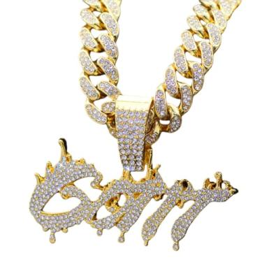 Imagem de GuoShuang Colar feminino com pingente de chama "Gott" de elos cubanos, corrente cubana Miami de 45,7 cm