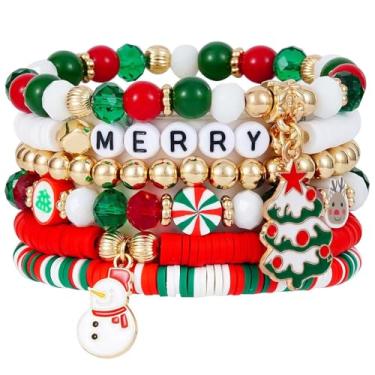 Imagem de WATASAA Pacote com 6 pulseiras de Natal para mulheres adolescentes | Presentes festivos para meninas, amigas, esposa | Acessórios de festa de Natal para roupas de Natal 2026, One Size, Plástico