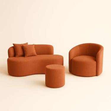 Imagem de Conjunto 01 Poltrona + Sofá e 1 Puff Curvo Orgânico Nature Gaia Suede Terracota - Montanaris Decor