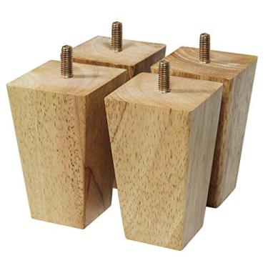 Imagem de ZJYWMM 4 peças de pés de móveis de madeira pernas de mesa de madeira maciça quadrada de substituição para sofá cama armário cadeira sofá pés madeira M8 fio (100 mm)