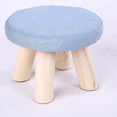 Imagem de SENNIAN Banqueta redonda para os pés, banquinho estofado com capa removível de linho, banco de troca de sapatos, banquinho pequeno com pernas, sala de estar, sofá, mesa de centro D
