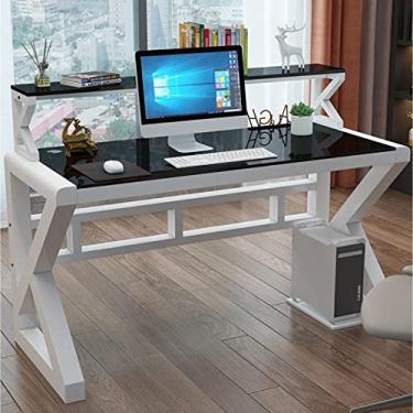 Imagem de Mesa de computador com moldura de metal resistente, mesa de computador com estante moderna, escrita, escritório doméstico, design simples