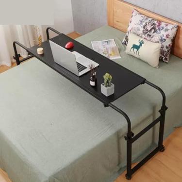 Imagem de BSNANCA Mesa de cabeceira ajustável com rodas para laptop e escrivaninha, mesa de cabeceira com bandeja para cama, 120 x 46 cm, preta (preta)