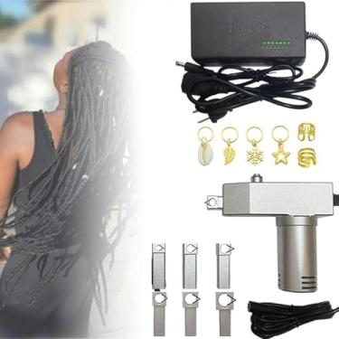 Imagem de FYLFANYAN Kit de máquina de dreadlocks de aço inoxidável, máquina elétrica de dreadlock portátil com 6/8/10/12/14/16 mm, máquina de trança torcida de crochê, faça você mesmo seu próprio cabelo