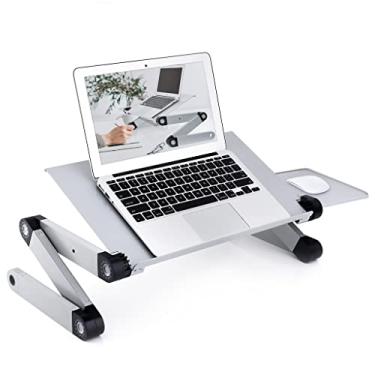 Imagem de Mesa ajustável de alumínio para laptop, mesa ventilada para TV, cama, mesa de colo para trabalho em casa, escritório, sofá riser, prata (D