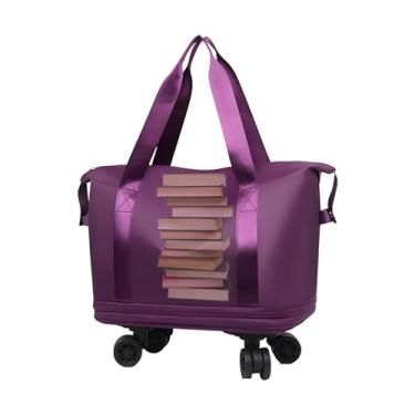 Imagem de Bolsa de transporte com rodas, mala pessoal com rodinhas | Bolsa de viagem leve e resistente a arranhões com rodas giratórias de 360 graus, compartimento de separação úmida e seca, Roxo, Refer to