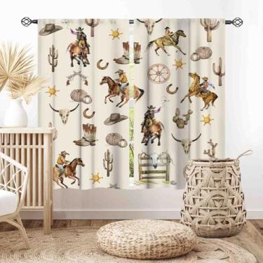 Imagem de Cortinas ocidentais para quarto, casa de fazenda rústica, cowboys montando cavalo, cacto do deserto do oeste, estilo country, cortinas blackout para janela, tratamentos para sala de estar, cozinha