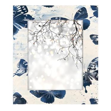 Imagem de Porta-retrato 8 × 10 borboleta animal tinta azul feita de madeira maciça 8 × 10 moldura para exibição de mesa e montagem na parede, para decoração de casa e ideias de presentes para a família