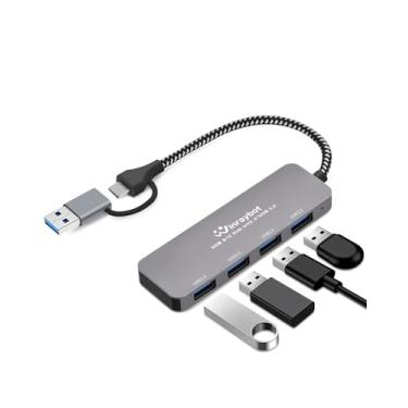 Imagem de Hub USB 4 portas, divisor USB para laptop, vários hub USB 3.0, hub USBC, divisor USBA, extensor de porta USB para PC, laptop, desktop, mouse, teclado