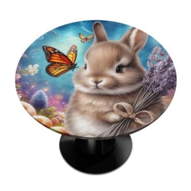 Imagem de hongjinglin Toalha de mesa redonda com borda elástica de Páscoa, toalha de mesa redonda limpável para ambientes internos e externos, pátio, jantar, cozinha, festival, decoração para mesas de 101 a 111