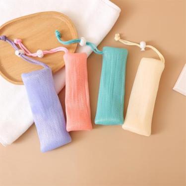 Imagem de 4 peças bolsa de sabão de malha saco de espuma bolha para limpeza facial corporal bolsa de proteção de chuveiro cordão espumante usado repetidamente