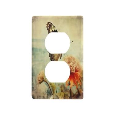 Imagem de Blueangle Placa de parede Old Grungy Butterfly Duplex Outlets, tamanho padrão, placas de cobertura de tomada elétrica de 1 gangue para decoração de quarto de escritório em casa, 4,53 x 2,76 polegadas