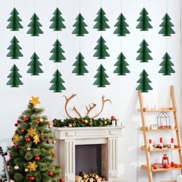 Imagem de Flâmulas de papel para árvore de Natal 3D, faixa de festa, guirlanda pendurada, decorações de Natal, verde escuro