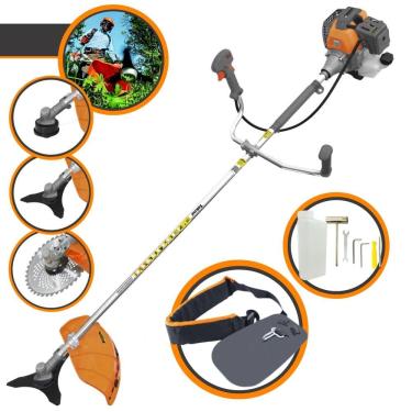 Imagem de Roçadeira À Gasolina Tekna RL520P 52cc 2HP de Potência 2 Tempos Alta Rotação Completa Com Carretel Nylon + Faca 3 Pontas + Faca 40 Dentes Vídea