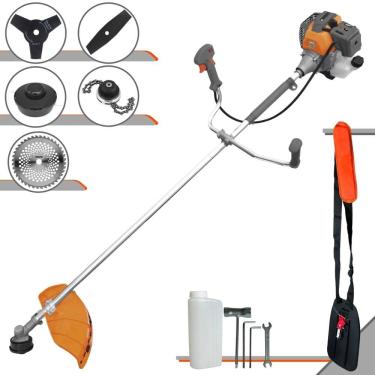 Imagem de Podador de Cortar Grama Tekna RL520-P À Gasolina 2T 2HP 52cc Com Lâmina Facão + Lâmina 3 Pontas + Disco 40 Dentes + Trimmer + Carretel de Nylon