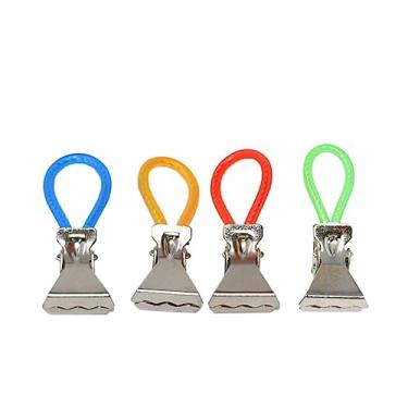 Imagem de Home-X Conjunto de 4 clipes de toalha de metal para pendurar - organizador de cozinha com laço e gancho, cabides multiuso para banheiro e cozinha, suporte de toalha, acessórios de viagem, ganchos de armazenamento doméstico, conjunto de 4, multicolorido