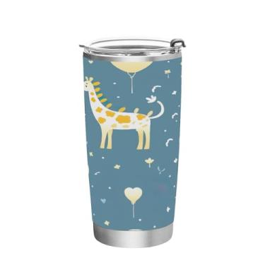 Imagem de Wassud Copo com estampa de girafa de bebê de 590 ml com tampa e canudo, copo isolado a vácuo de parede dupla de aço inoxidável, caneca de café de viagem para bebidas frias e quentes