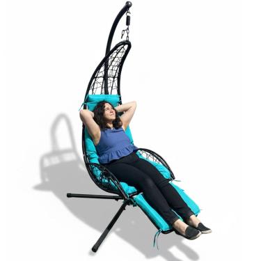 Imagem de Cadeira Espreguiçadeira Balanço Meia Lua Piscina Jardim Varanda Pesca Camping Verao Sol Acolchoado Suporte Garrafa