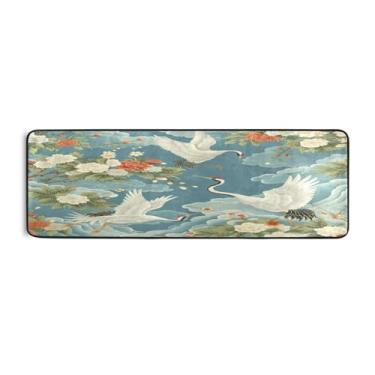 Imagem de Qilmy Tapete de corredor de guindaste branco estilo arte japonesa 183 x 61 cm, antiderrapante, antifadiga, confortável, tapetes longos para cozinha, quarto, sala de estar, banheiro, corredores