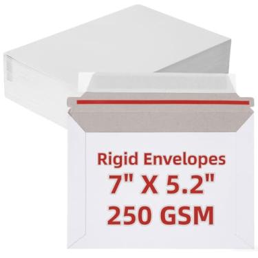 Imagem de TFONSIGI Pacote com 100 envelopes rígidos A7 18,4 cm x 13,3 cm, envelopes autovedantes brancos espessos 250 GSM 13,3 cm, envelope fixo para fotos, cartões, convites, cartões postais, documentos