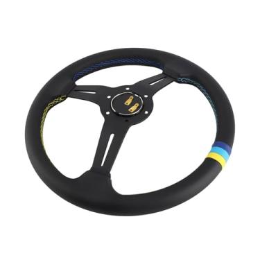 Imagem de Yctze Volante de Corrida Em Couro Preto de 350 Mm/14 pol. Com 6 Parafusos, Estrutura de Alumínio Leve Premium, Aderência e Controle Aprimorados, Ajuste Universal para a Maioria Dos Carros