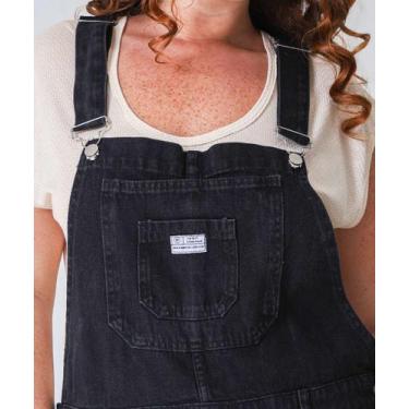 Imagem de Jardineira Plus Size Feminina Jeans Destroyed Preto-66064 - Vizzy Jean