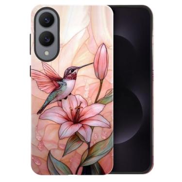 Imagem de heindiy Compatível com Samsung Galaxy S25 Edge, capa brilhante proteção completa à prova de choque anti-arranhões capa de TPU, capas para homem mulher - rosa pássaro florescendo