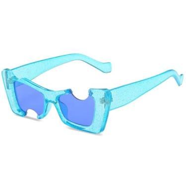 Imagem de HCPIHF Óculos de Armação Irregular Feminino Masculino Punk Hip Hop Outdoor UV400 (Azul Azul)