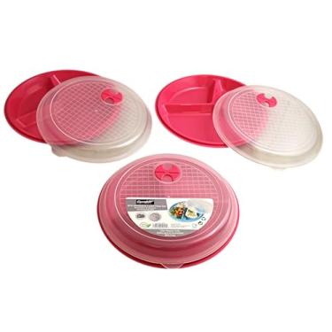 Imagem de Pacote com 3 pratos de micro-ondas divididos com tampas ventiladas – Pratos reutilizáveis sem BPA para controle de porções, preparação de refeições e sobras – empilhável, seguro para freezer e