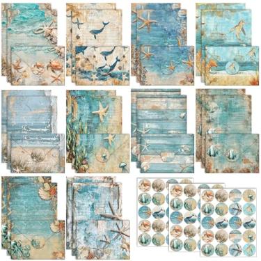 Imagem de TaoBary Conjunto de papel de papelaria com 160 peças, 50 papéis de papelaria dupla face com 50 envelopes correspondentes e 60 adesivos redondos, design de 10 (oceano, 14 x 21 cm)