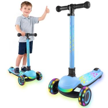 Imagem de Scooter Light Up de 3 rodas para crianças pequenas com luzes de sincronização de LED, haste intermitente e amplo deck de bolinhas com altura ajustável, função musical segura, scooter dobrável