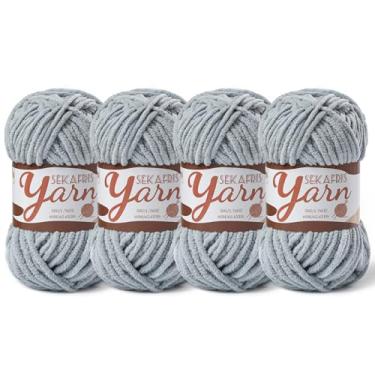 Imagem de Pacote com 4 fios de veludo fofo para crochê, cobertor de bebê para crochê macio, 200 g (262,4 jardas) fios amigurumi, fios de crochê de chenille de pelúcia, fios de quebra-cabeça para artesanato de