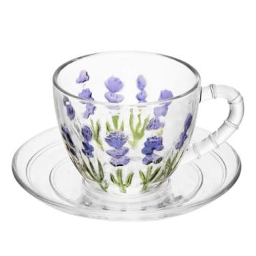 Imagem de Xícara Com Pires para Café 80ml Lyor Transparente Lavanda