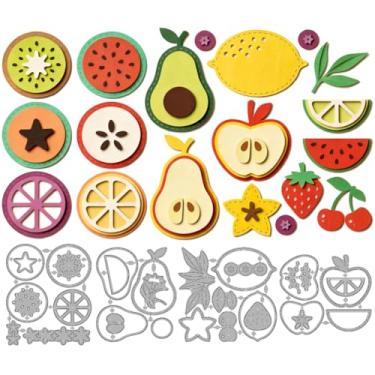 Imagem de MAYJOYDIY Frutas, kiwi, pera, maçã, matrizes de corte de metal, melancia, limão, cereja, estêncil, morango, laranja, abacate, molde de gravação em relevo, para fazer cartões, decoração de álbum de