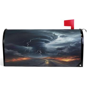 Imagem de TSENQUE Spooky Tornado Storm Art Capas de caixa de correio magnéticas decorativas vinil caixa de correio envoltórios inverno caixa de correio moderna decoração de jardim tamanho grande 64,5 x 52,8 cm