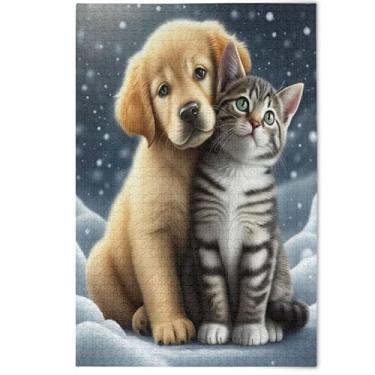 Imagem de Adult Puzzles Jigsaw 500 Pieces Cute Dog Cat Kitten Snowy Winter White Elephants Gifts Puzzle Family Fun Puzzles Scenery Animal Artwork, 500 Pieces, 20.5" x 14.9"